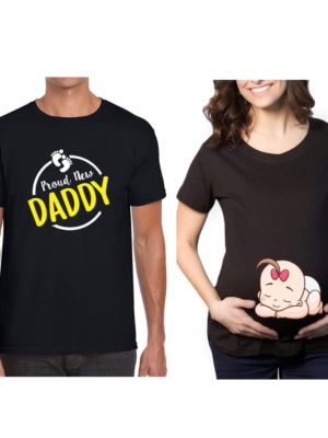 Proud New Daddy & Baby Sleeping Maternity Couple T-Shirts