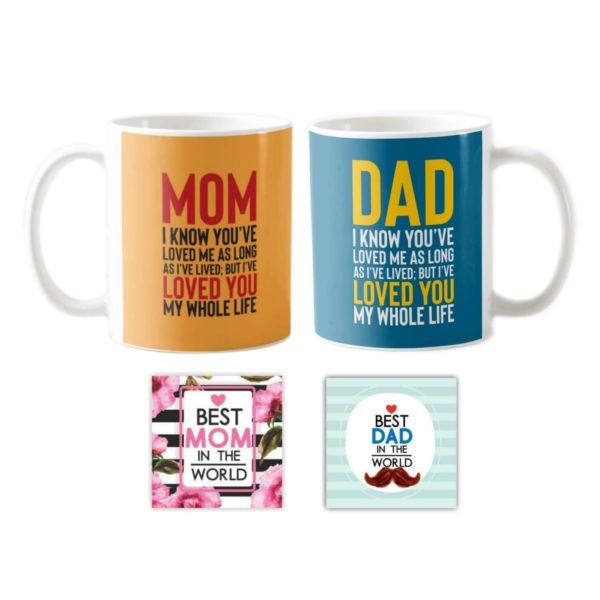 Birthday Gifts for Mom Dad 325 Ml Coffee Mug Set of 2 with Tea Coaster - Starry Beautiful Mother Father