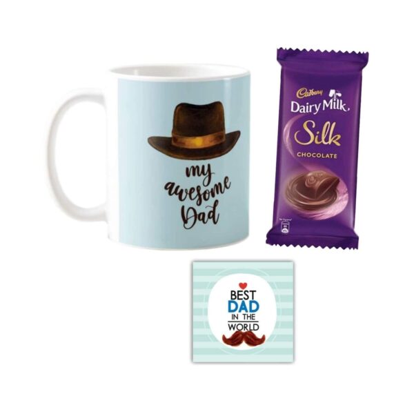 Dad Mug , Cushion Cover,1 Dairy Milk Silk 60 gm, with Coaster