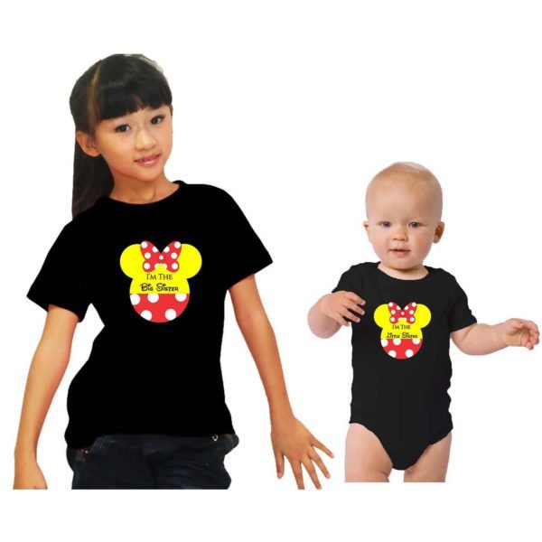 Printed Minnie Big Sister Little Sister Kids Siblings T-Shirts