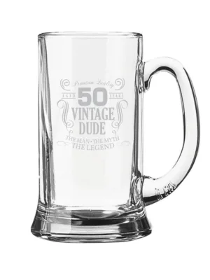 50 Vintage Dude Engraved Beer Mug