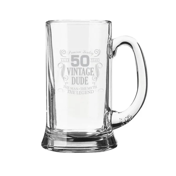 50 Vintage Dude Engraved Beer Mug