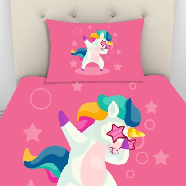 Birthday Gifts Velvet Designer Kids Swag Unicorn Printed Single Bedsheet (65x100 Inches/250CT) with 1 Matching Pillow