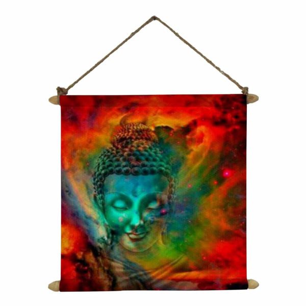 Peaceful Buddha Idol Poster Wall Painting Hanging Scroll Canvas - 12 x 12 inches