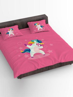 Birthday Gifts Velvet Designer Kids Swag Unicorn Printed Double King Size Bedsheet (100x100 Inches/250CT) with 2