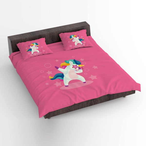 Birthday Gifts Velvet Designer Kids Swag Unicorn Printed Double King Size Bedsheet (100x100 Inches/250CT) with 2