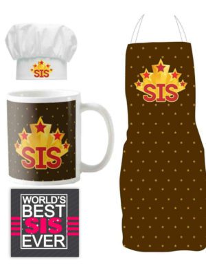 5 Star Sis Gift Hamper Set of 4 - Apron, Chef Hat, Mug, Coaster