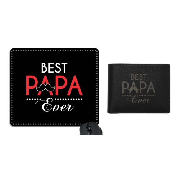 Best Papa Ever for Dad Set of 2 - Engraved Notebook A5 Size, 300 Ruled Pages, Dad Mousepad