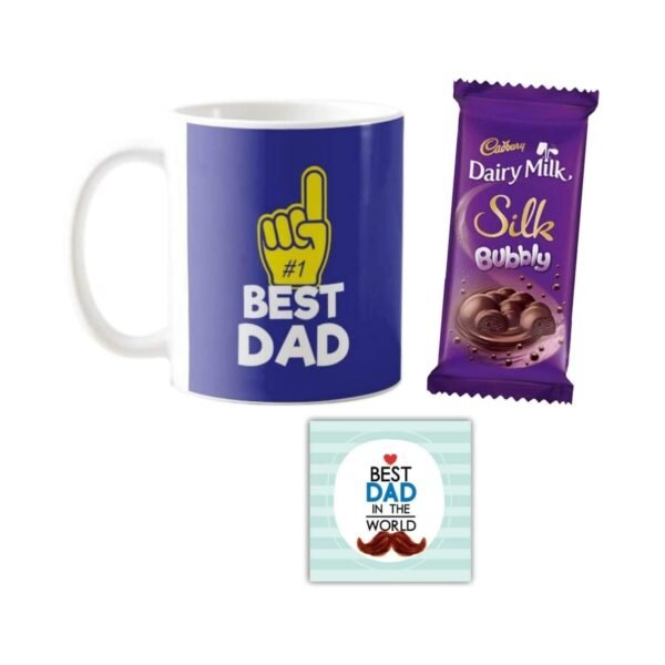 Best Dad Mug, Cushion Cover,1 Dairy Milk Silk 60 gm, with Coaster