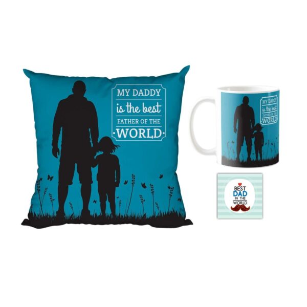 Dad My Dad is The Best Father of The World Gift Combo Hamper Set of 4 - Mug, Coaster,