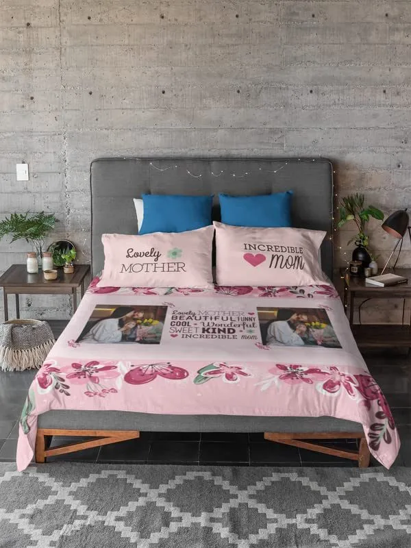 Personalised Gift for Mom King Size Double Bedsheet with 2 Pillow Covers