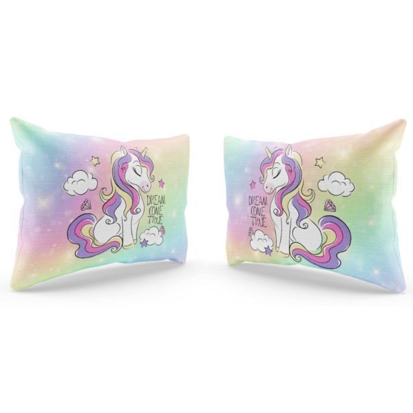 Kid's Velvet Designer 250TC Modern Dream Come True Unicorn Printed Double King Size Bedsheet with 2 Matching Pillow