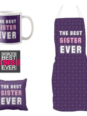 The Best Sister Ever Gift Hamper Set of 4 - Apron, Mug, Cushion Cover, Coaster