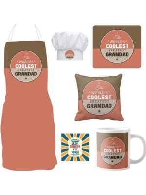 Grandpa, World Coolest Grandad Hamper Set of 6- Apron, Chef Hat, Cushion Cover, Mug,
