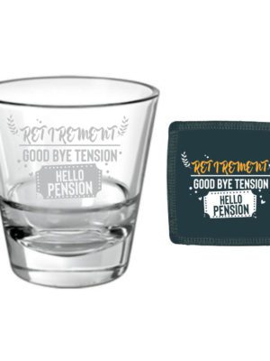 Retirement Gifts for Father Good Bye Tension Hello Pension Engraved Whiskey Glass for Men - 350 ml