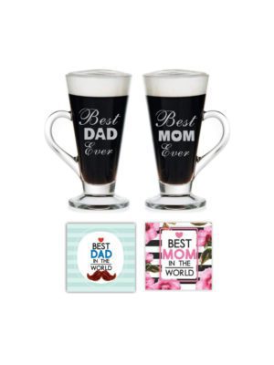 Best Mom Dad Glass Tea Cups Set of 2