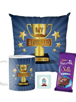 My Best Dad to Lovely Dad Mug, Cushion Cover,1 Dairy Milk Silk 60 gm, with