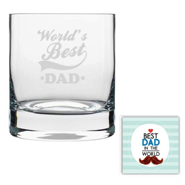 Worlds Best Dad Whisky Glass for Dad Set of 2