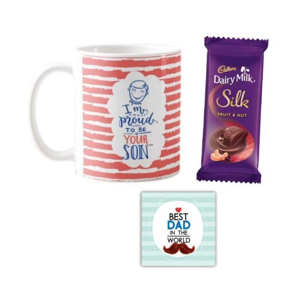 I Am Proud to Be Your Son Mug,1 Dairy Milk Silk 60 gm, with Coaster
