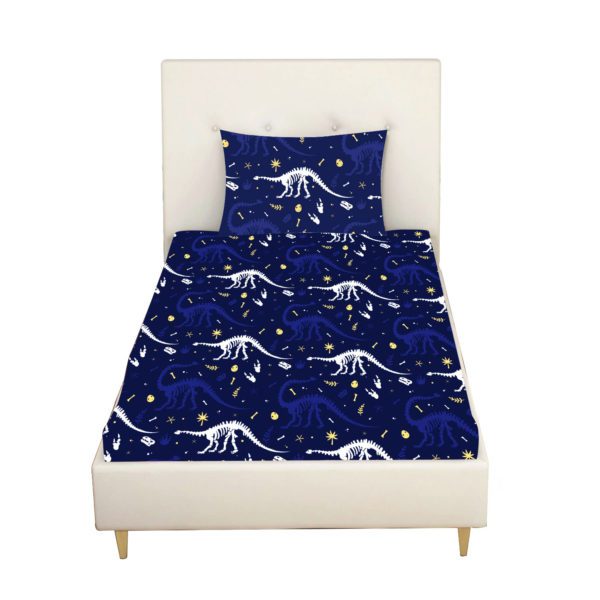 Cute Dinosaur with Unicorn Printed Velvet King Size Double Bedsheet with 2 Pillow Covers