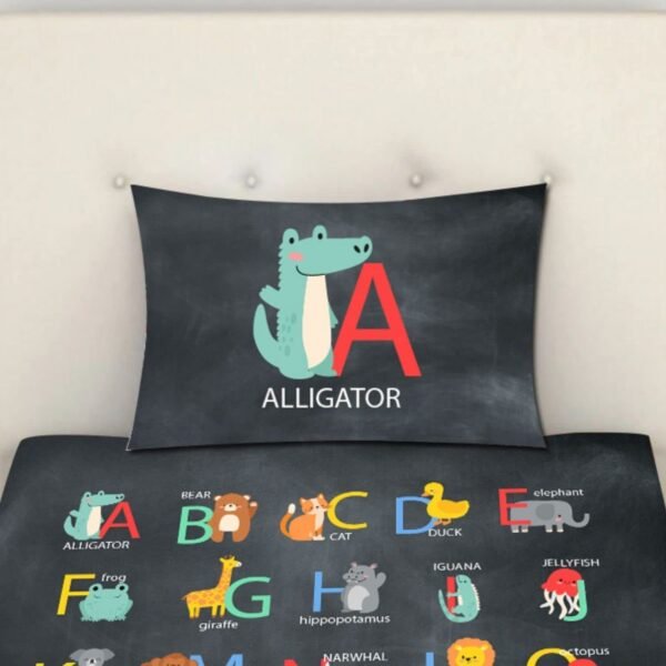Kids ABCD Alphabetic bedsheet Velvet Printed Single Bedsheet (65x100 Inches/250CT) with 1 Matching Pillow Cover -