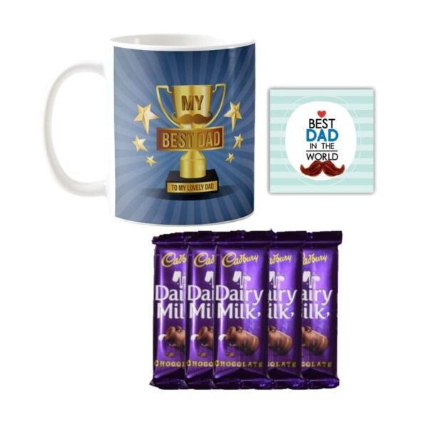 My Best Dad to Lovely Dad Mug, Cushion Cover,1 Dairy Milk Silk 60 gm, with