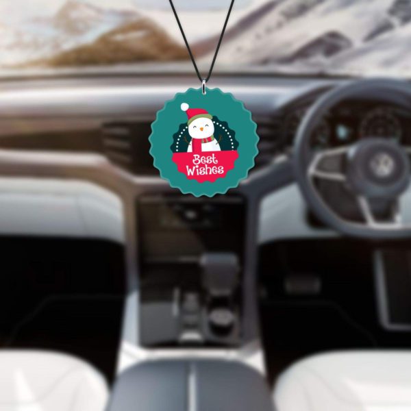 Best Wishes Printed Snowman Christmas Car Hanging