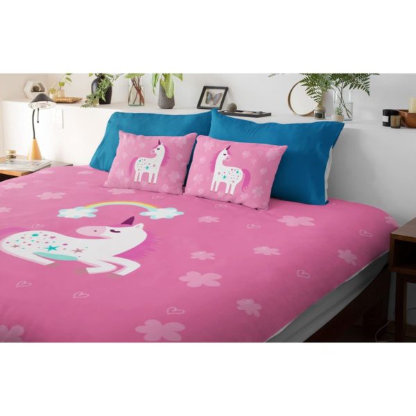 Birthday Gifts Velvet Designer Kids Dream Unicorn Printed Double King Size Bedsheet (100x100 Inches/250TC) with 2