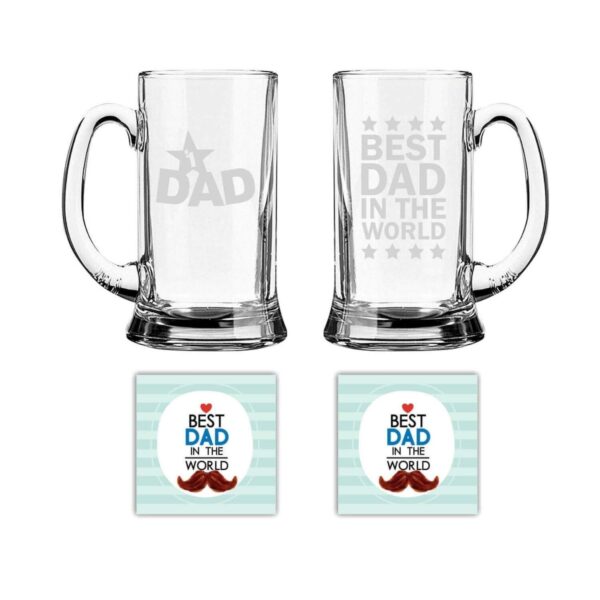 Dad & Best dad in The World  Engraved Beer Mug Combo