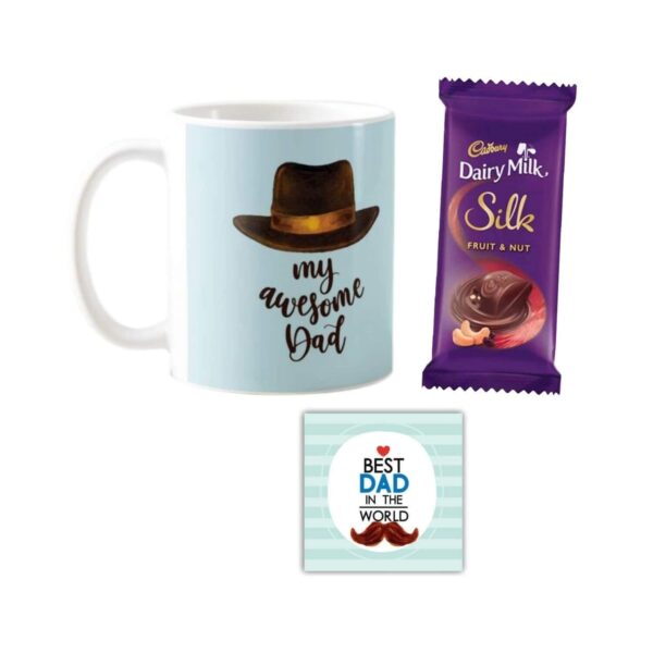 Dad Mug , Cushion Cover,1 Dairy Milk Silk 60 gm, with Coaster