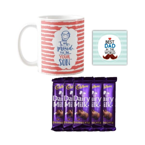 I Am Proud to Be Your Son Mug,1 Dairy Milk Silk 60 gm, with Coaster