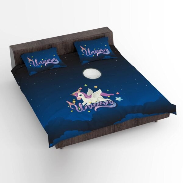 Kid's 250CT Velvet Designer Beautiful Dream Unicorn Printed Double King Size Bedsheet (100x100 Inches) with 2 Matching