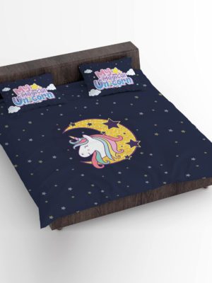 Birthday Gifts Velvet Designer Kids My Magical Unicorn Printed Double King Size Bedsheet (100x100 Inches/250TC) with 2