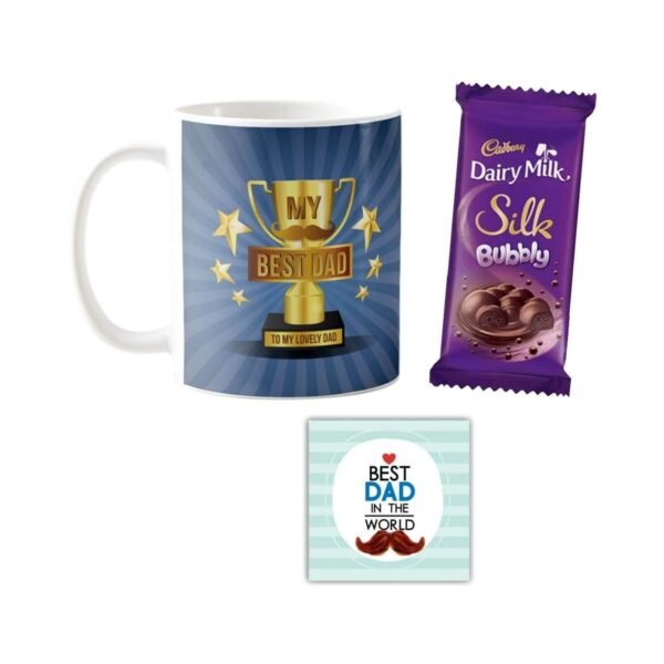 My Best Dad to Lovely Dad Mug, Cushion Cover,1 Dairy Milk Silk 60 gm, with