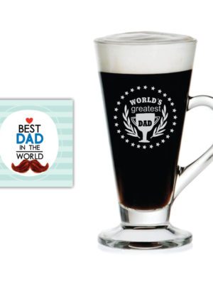 Worlds Greatest Dad Trophy Engraved Glass Tea Coffee Mug Cup with Coaster