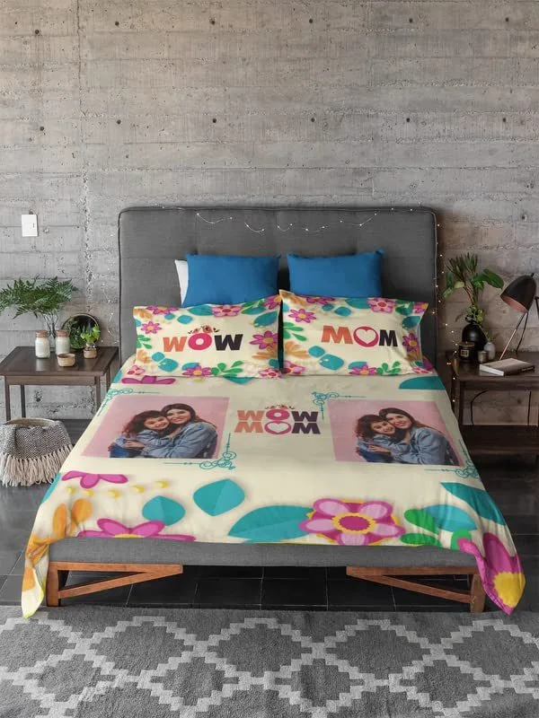 Personalised Gift for Mom King Size Double Bedsheet with 2 Pillow Covers