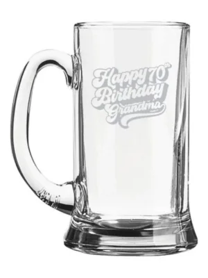 70th Happy Birthday Grandmother Engraved Beer Mug