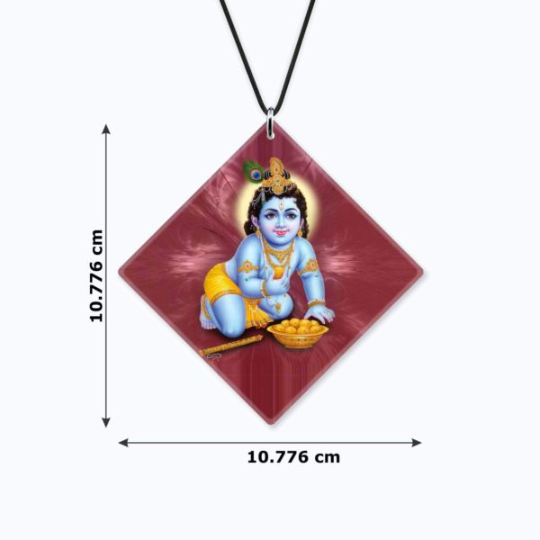 Religious Gifts Acrylic Car Hanging Accessories Lil Krishna Ladoo Printed for Good Luck Interior Decoration