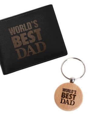 Combo Engraved Wallet with Wooden Keychain for Dad