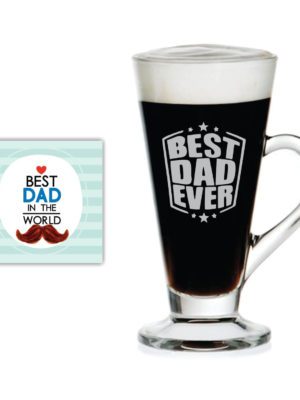 Starry Best Dad Ever Engraved Glass Tea Coffee Mug Cup with Coaster