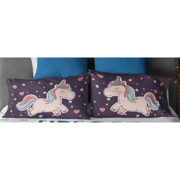 Birthday Gifts Velvet Designer Kids Cute Unicorns Printed Double King Size Bedsheet (100x100 Inches/250CT) with 2