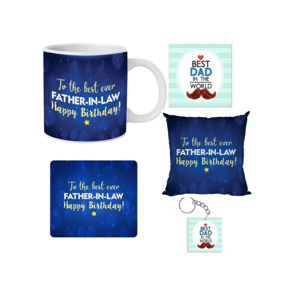 Father's Day Gifts Printed Mousepad, Keychain, Cushion Cover, Ceramic Coffee Mug (330ml), with Coaster Hamper Set