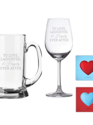 Tyyc  Gifts Couple Beer Mug And Wine Glasses Set Of 4 With Coasters