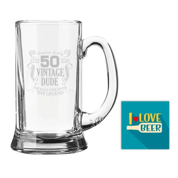 50 Vintage Dude Engraved Beer Mug