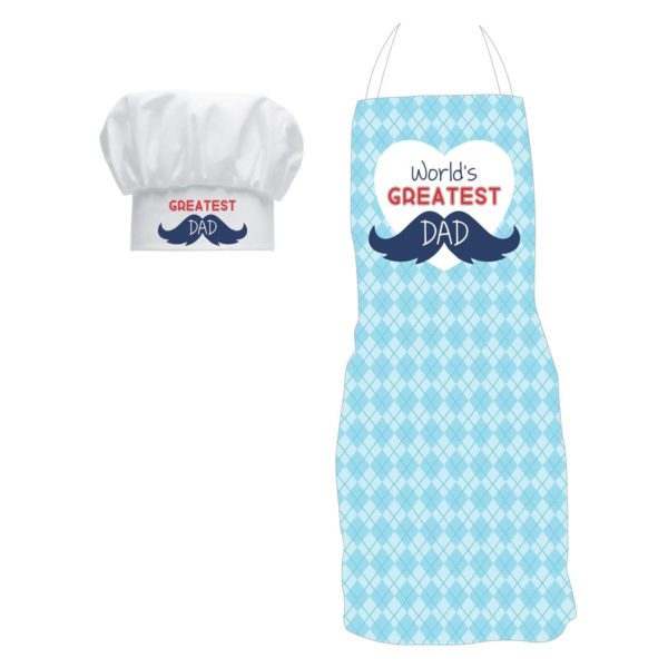 Worlds Greatest Dad and Kids Kitchen Chef Apron Set of 2