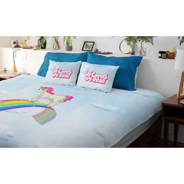 Birthday Gifts Velvet Designer Kids Unicorns are Real Printed Double King Size Bedsheet (100x100 Inches/250TC) with 2