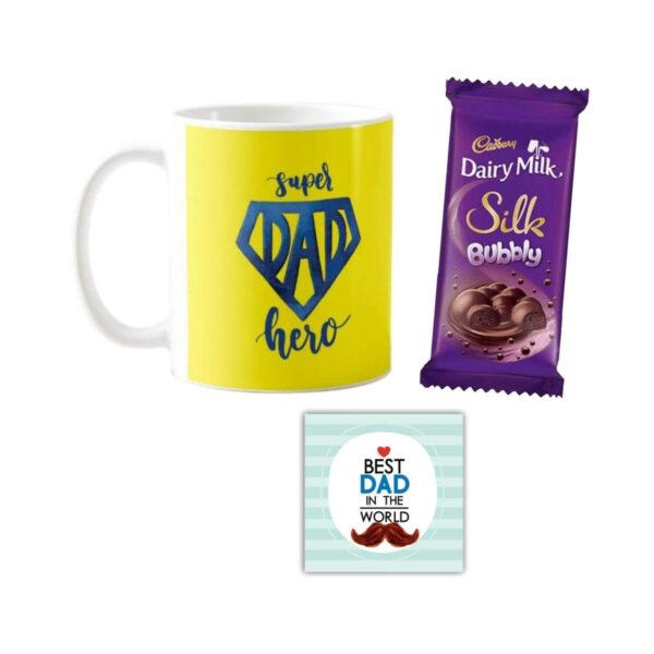 Super Dad Hero Mug ,1 Dairy Milk Silk 60 gm, with Coaster