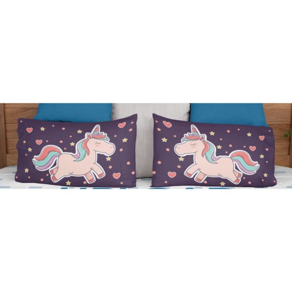 Birthday Gifts Velvet Designer Kids Cute Unicorns Printed Double King Size Bedsheet (100x100 Inches/250CT) with 2