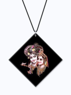 Religious Gifts Acrylic Car Hanging Accessories Lord Radha Krishna Flute Printed for Good Luck Interior Decoration