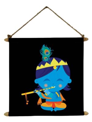 Gifts, Cute Bal Krishna Poster Wall Painting Hanging Scroll Canvas - 12 x 12 inches